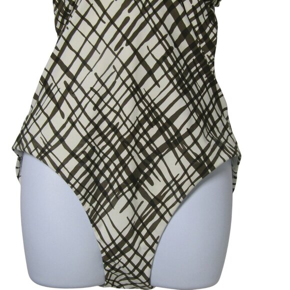 TRINA TURK Large Brown RETRO Mod Abstract HALTER One Piece Swim Suit Resort - Picture 4 of 12